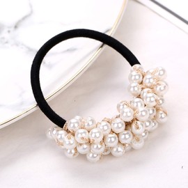 FAFAHOUSE 5 PACK Pearl Elastic Hair Ties, White Hair Scrunchies Weave Hair Bands Hair Rope Leisure for Women and Girls Ponytail Holder