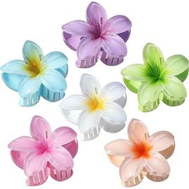 Floral Hair Claw Clips, 6 Pack Large Size, Plumeria Design in Pastel Colours
