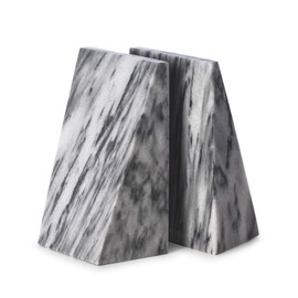Triangular Natural Genuine Marble Bookends with Wedge Design (Grey)
