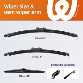 WOWIPER 3 Wiperr Blades Automotive Replacement Windshield Wipers Replacement for Mazda CX-5 CX-9 2017-2020 2021 2022 2023-24" 18" 14" J Hook Wipers OEM Quality All-Weather Top Lock(Set of 3)