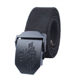 Sint M US Black Buckle Military Thick Canvas Cloth Belt Gacha Belt Tactical Belt, Black