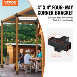 VEVOR 4-Way Pergola Bracket, 4"x4" 2-Pack Heavy Duty Corner Brackets for Wood Beams, DIY Post Base Hardware with Easy Installation for Outdoor Gazebo Patio Log Cabin
