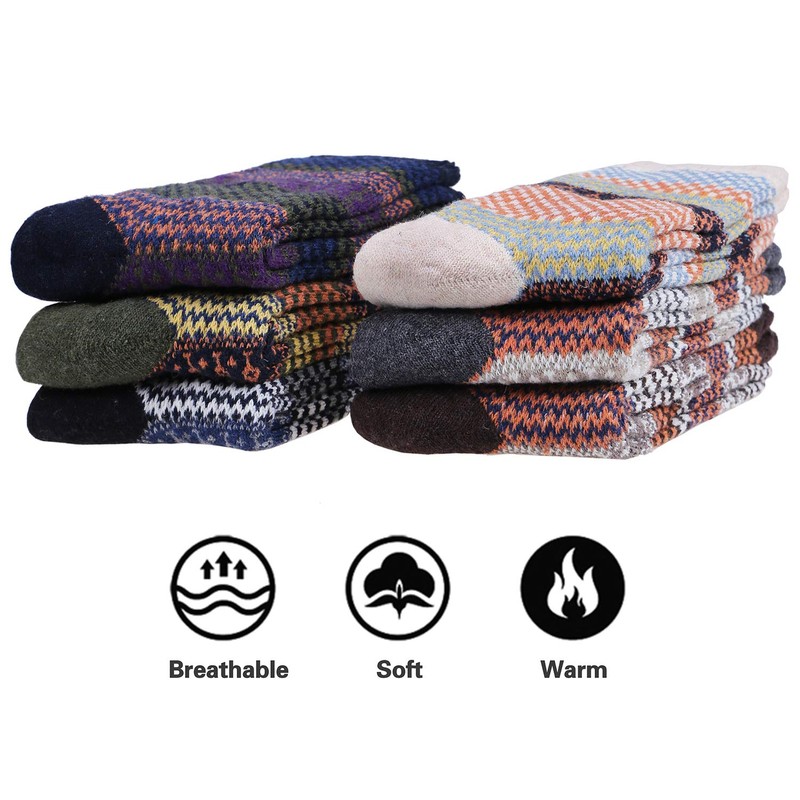 6 Pairs Mens Wool Socks Thick Warm Winter Thermal Socks
