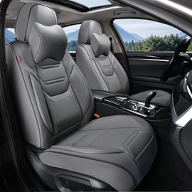 TIEHESYT Grey Car Seat Covers Front Pair, Breathable Leather Automotive Front Seat Covers & Headrest for Reduce The Driving Fatigue, Compatible with Most Cars Sedans SUV Pickup Trucks