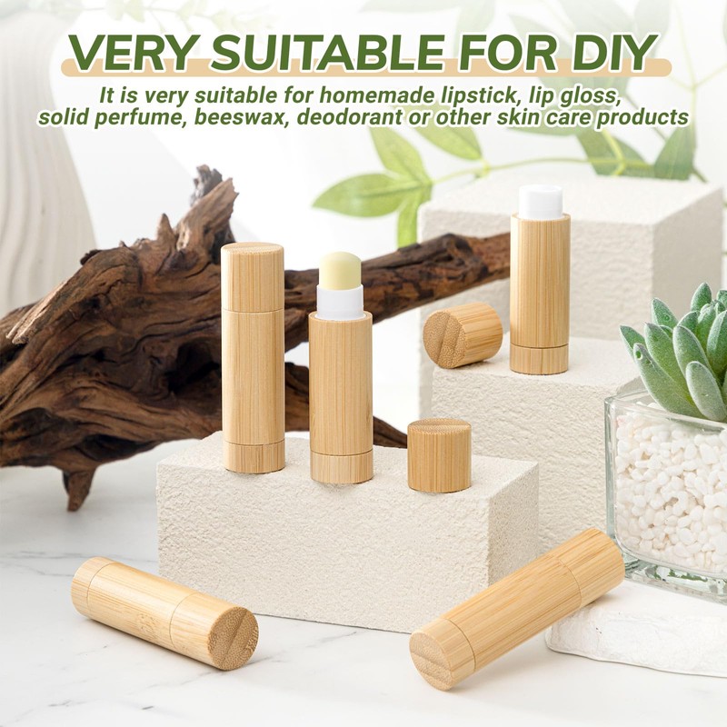 48 Pcs Bamboo Empty Lip Balm Containers, Refillable 5g Lipstick