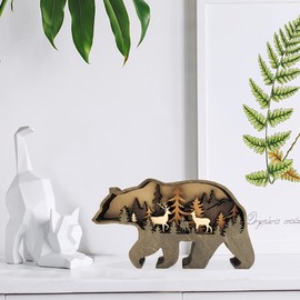 Zagxuade Wooden Brown Bear Decor, Forest Animals Bear Table Decor, Wooden Knick Knacks Decorations for Home