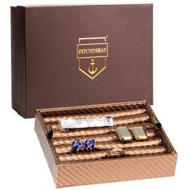 HOUNDSBAY Ring & Cufflink Box Padded Jewelry Tray | Accessory to Yachtsman Dresser Valet Watch Box Organizer (Copper Carbon Fiber)