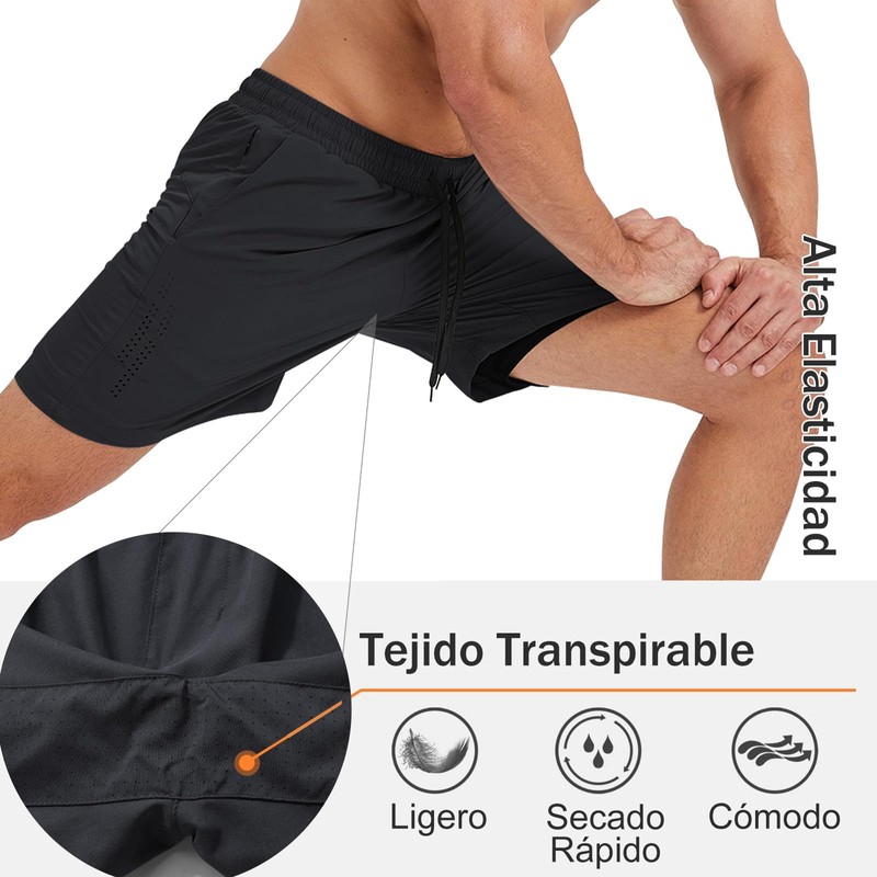 LECOONMX Shorts Deportivos Hombre 2 en 1 para Correr con