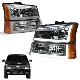 TLAPS 7422440365373 Compatible With 2003-2006 Chevy Silverado / 2007 Classic / 2002-2006 Avalanche DRL Full LED Strip Bar Chrome Housing Projector Headlights w/Signal Bumper Amber Reflector 4-Pieces
