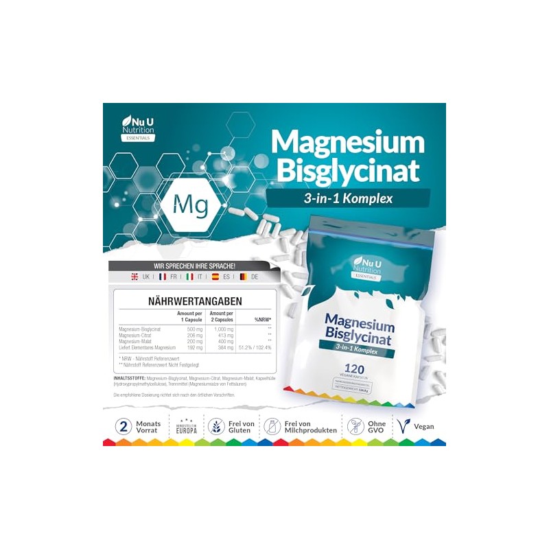 Magnesium Glycinate 3-in-1 Complex - 384 mg Elementary Magnesium -