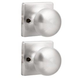 GOBEKOR 2 Pack Single Dummy Door Knobs Brushed Nickel Interior Dummy Knobs for French Doors Round Door Knobs Stainless Steel Door Pull