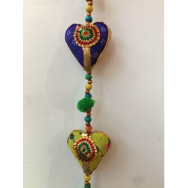 Sky & Land Handicrtafts Door Hanging Decorative Cotton heart in Vibrant Color Stringed with Beads and Bell Traditional Indian Hanging Decoration 2 layer