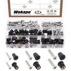 Wokape 108Pcs M4 M5 M6 Neoprene Well Nuts Kit with Stainless Steel Screws, Rubber Well Nuts Windscreen Fairing Bolt Kit for Motorcycle Kayak Boats