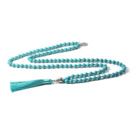 Hovaete 108 Mala Prayer Beads Necklace Natural Stones Meditation Yoga Jewery 108 Hand Knotted Japa Mala Beaded Long Tassel Necklace with Tree of Life Pendant for Men and Women, suit, Turquoise, Zinc,