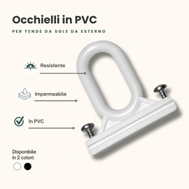 TENDAGGIMANIA Ganci per Tende da Sole Esterno 1 COPPIA - Completi di viti di fissaggio - Colore BIANCO - Accessori occhielli per tende da sole Tempotest in PVC Resistente