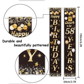 PAKBOOM Happy Birthday Cheers to 58 Years Black Gold Yard Sign Door Banner 58th Birthday Decorations Party Supplies