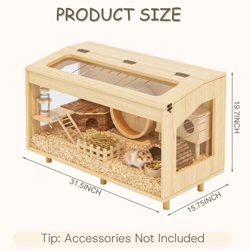 HOTAMO Wooden Hamster Cage with Acrylic Board Base, 31.5"