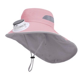 Toddler Kids Mesh Sun Hat with Portable Mini Fan Baby UPF 50+ UV Protection Summer Cooling Bucket Cap Wide Brim Outdoor Baseball Golf Visor Packable Beach Hat for Boys Girls 3-8 Years Pink