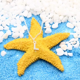 S925 Silver 26 Initial English Letter Crystal Chain Necklace For Women Girl Best Gift (L)