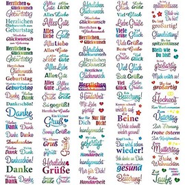 Transparent stickers, 10 sheets of 10 cm x 30 cm, colourful stickers for crafting and decorating (sayings and wishes)