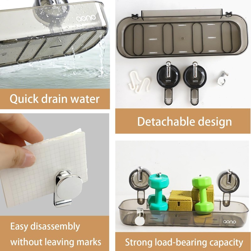 YRYUNRUI Shower Caddy Suction, No-Drill Shower Shelf, Waterproof Transparent Shower