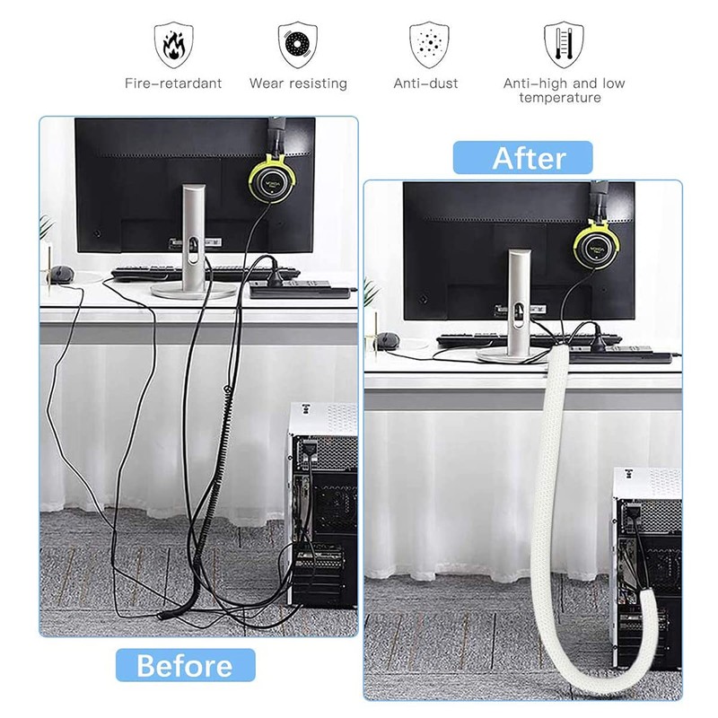 YIUTERA Braided Cable Cover, Cable Storage Sleeve, Cable Sleeve, Management,