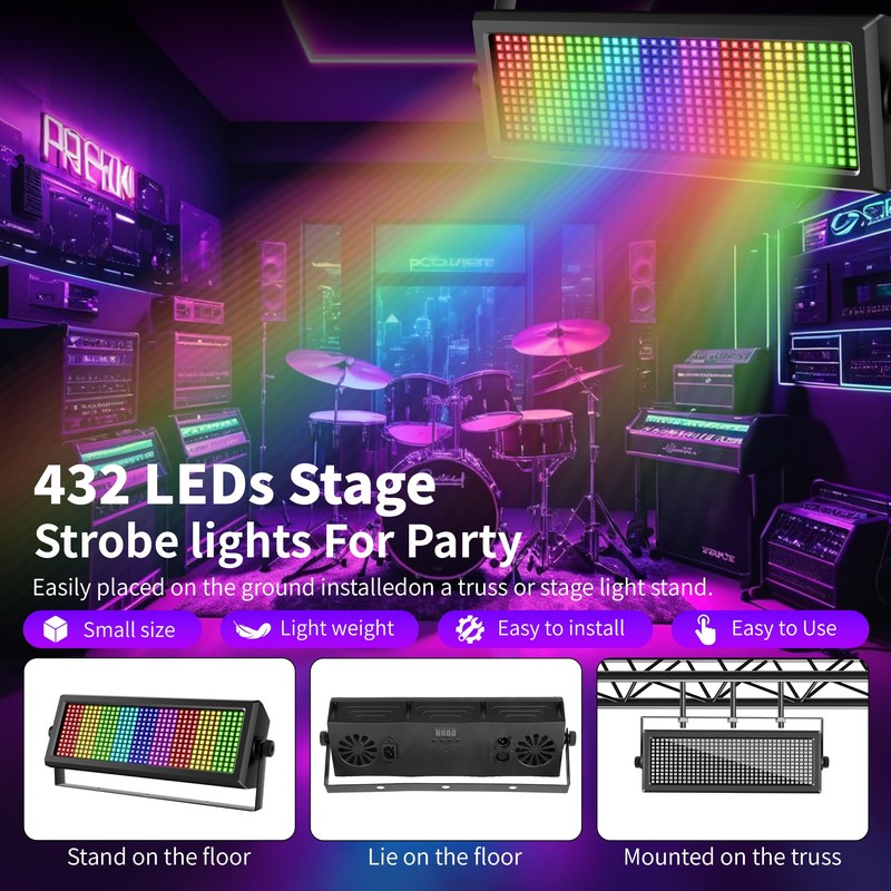 ENDYSHOW DJ Strobe Light for Parties,80W 432 LEDs RGB 3IN1