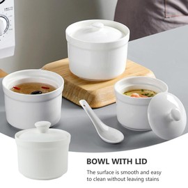 Yardwe Japanese Style Miso Bowl Japanese Food Cup Bowl Mug with Lid for Home Kitchen Egg Custard Medicinal Birds Nest Tonic White