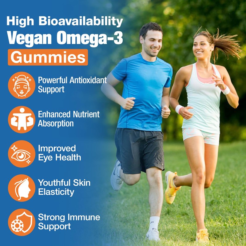 Omega-3 Gummies for Adults, Orange Flavor – Sugar-Free, Algae-Derived DHA