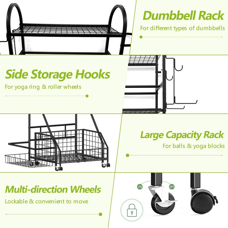 FULOOPHI Dumbbell Rack, 400LBS Weight Rack for Dumbbells Kettlebells, Adjustable