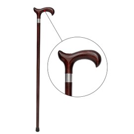 Dr. Watson - Handcrafted Wooden Walking Stick, Classic Walking Cane with Derby Handle and Stainless Steel Collar (Mahogany)