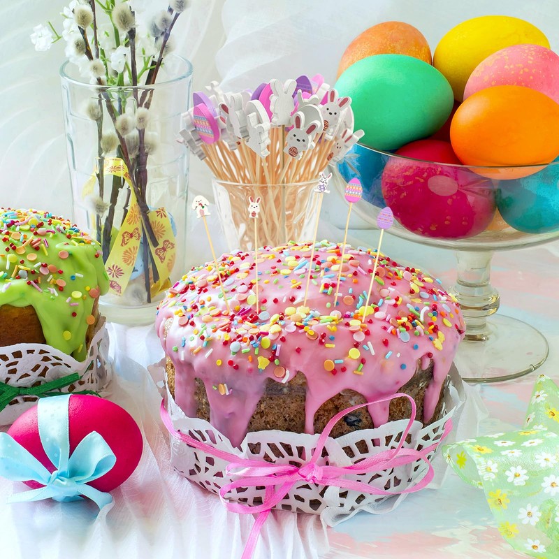 100PCS Easter Cocktail Picks 4.7 Inch, Easter Bunny Egg Decorative