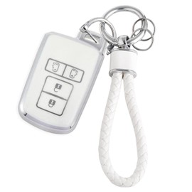 HOYZE Key Case, Key Cover, Cute, Car, Smart Key Case, Braided Leather, Key Chain, Carabiner, Key Shell, Scratch Resistant, Lightweight, silver white