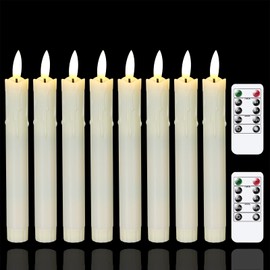 Mavandes Flameless Flickering Taper Candles Two Remote, 7.5 Inch Ivory Battery Operated LED Window Candles Timer,Set of 8 Plastic 3D-Wick Dripping-Wax Effect Flameless Candlesticks(0.86”Dia,Warm Fire)