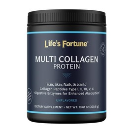 Life’s Fortune Multi Collagen Peptides Powder Drink Plus, for Women & Men - Type I, II, III, V, X, Blend with Digestive Enzyme – for Skin, Hair, Nails, Joints Health, Unflavored, 30 Servings