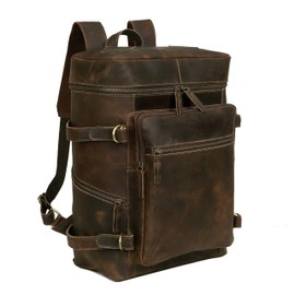 HLC Leather Brown Backpack For Men 17 Inch Genuine Laptop Backpack For Women Men Genuine Leather Backpack Vintage Large Capacity Business Retro Daypack