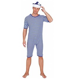 Bathing costume, blue/white (Medium)
