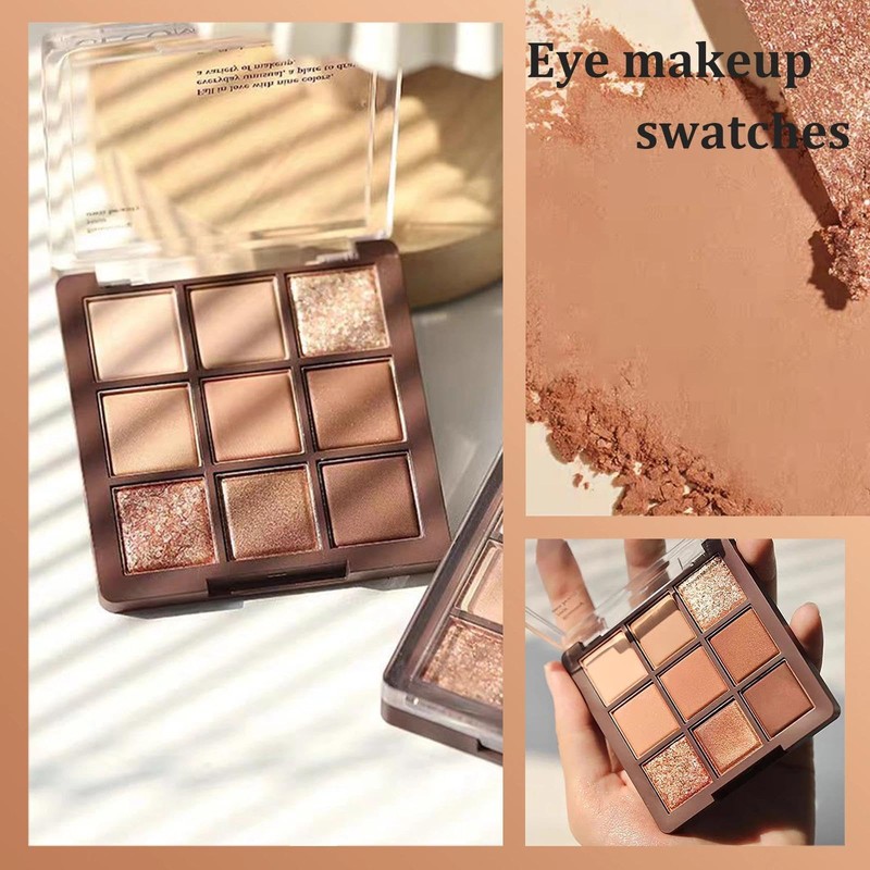 1pcs Brown Eyeshadow Palette, Matte and Shimmer Neutral 9-Color Eye