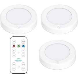 Brilliant Evolution Wireless LED Puck Lights with Remote Control, 3 Pack - Under Cabinet, Closet Light - Battery Powered - Under Counter Lighting - Stick On Lights - Under Counter Lights