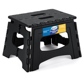 Korpai Upgrade 9" Folding Step Stool for Adults and Kids Holds Up to 300 lbs,Non-Slip Folding Stools with Portable Handle, Compact Plastic Foldable Step Stool for Bathroom, Kitchen,Black,1 PC