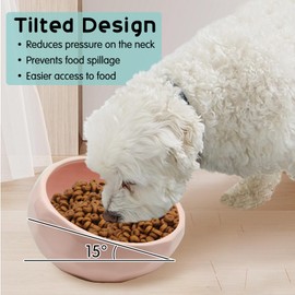 kathson Ceramic Slanted Dog Bowl Cat Food Water Bowls Dish Tilted 15° Pet Comfort Feeding Bowls Heavy Weighted Feeder for Wet or Dry Food (Pink)