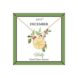 AFFY December Birth Month Holly Flower Disc Pendant Necklace In Yellow Gold Plated Jewelry Womens 18" Chain