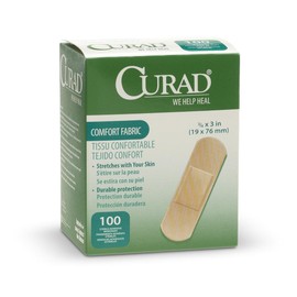 CURAD Comfort Fabric Adhesive Bandages 3/4" x 3", Sterile, Stretches with Skin, Pack of 1200