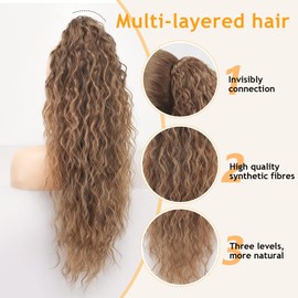 ORSUNCER Ponytail Extension Claw 30" Curly Pony Tail Clip in Claw Hair Extensions Fluffy Natural Looking Synthetic Hairpiece for Women Omber Brown
