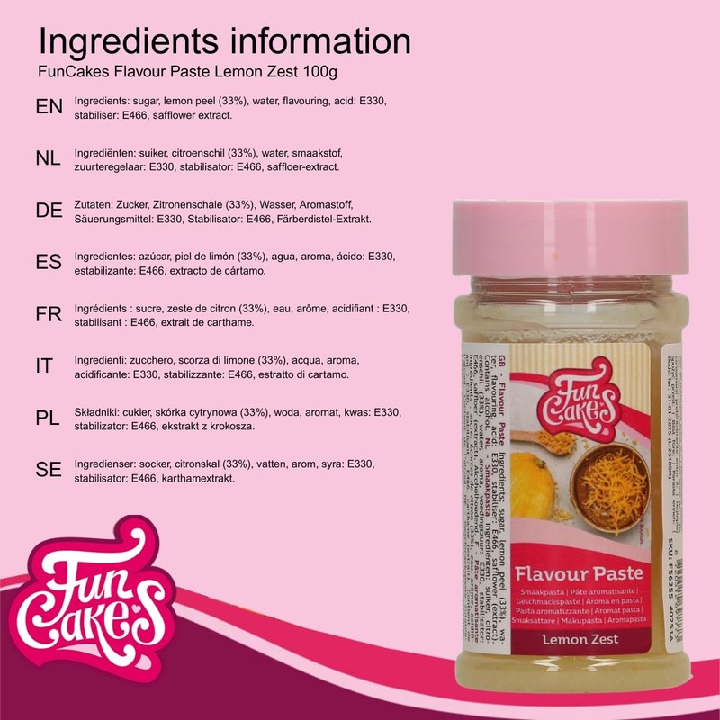 FunCakes Pasta Aromatizzante Zeste di Limone: Aroma Alimentare, Gusto Intenso,