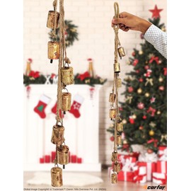 Carfar Shabby Chic Vintage Country Rustic Style Bells Cluster Hanging Handmade Metal Harmony Christmas Hanging Cow Bells on Jute Rope (1, Small Cylinder)