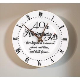 Treble Bee 40th Anniversary Porcelain Clock with Gold Trim, 40 Year Wedding Gifts Idea for Parents, Unique 40th Anniversary Decorations for Husband or Wife -10 inch