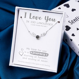 Lauren-Spencer I Love You Necklace 100 Languages Projection Necklace Deer Antlers Necklace Love Heart Pendant Necklaces for Women Romantic Jewelry Gifts for Wife (Deer Antlers Style A-Silver)