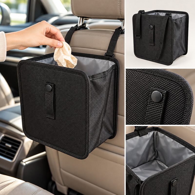 1pc Durable polyester fiber car trash can - Multi-functional folding