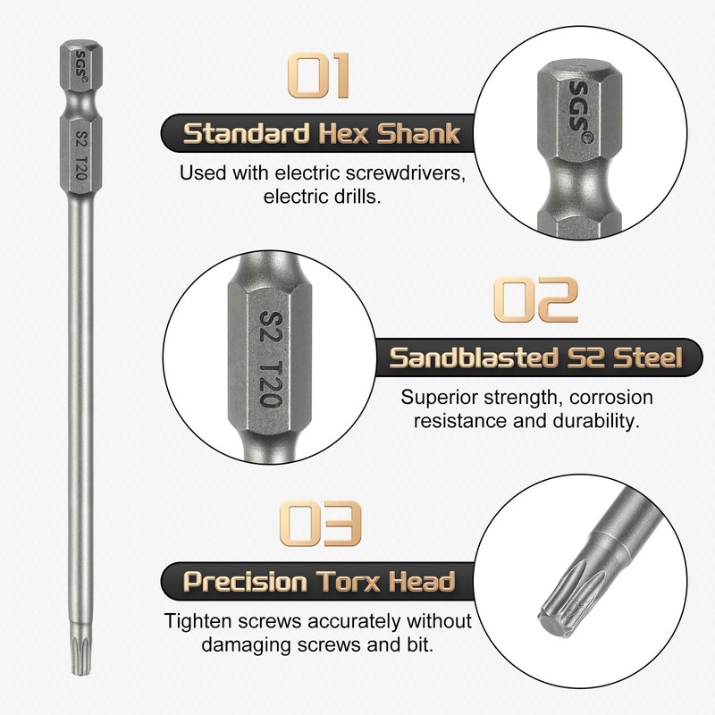 HARFINGTON T20 Torx Head Screwdriver Bit 1/4" Hex Shank 4.3"